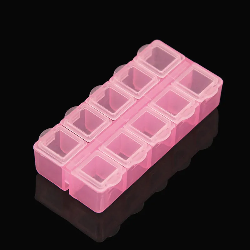 10 сеток, независимая регулируемая пластиковая коробка для хранения для маленьких компонентов, ящик для ювелирных инструментов, бусина, таблетки, органайзер, дизайн ногтей, наконечник, чехол - Цвет: Розовый