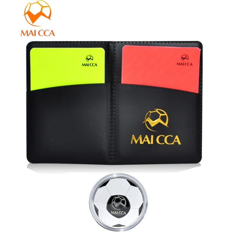 MAICCA профессиональный футбольный футбол рефери инструментарий красный желтый карты с карандашом рефери записи тетрадь палочки край Finder монеты - Цвет: set