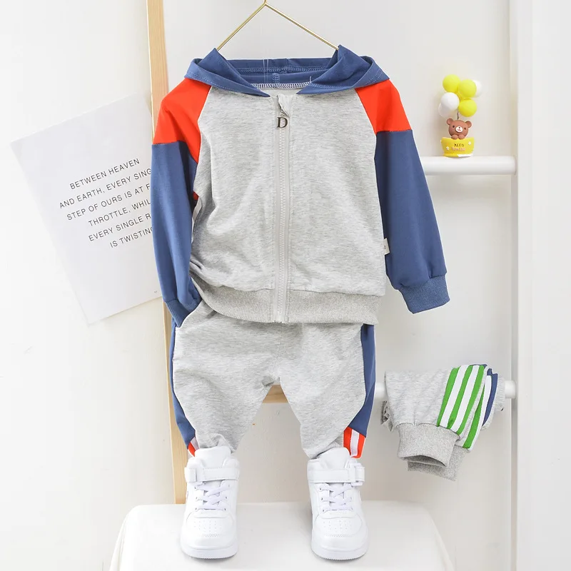 

BINIDUCKLING 2020 Autumn Boys Kids Tracksuit Sports Clothes Set Grey Zipper Cotton Long Sleeve Outfits Suit For Children Boys