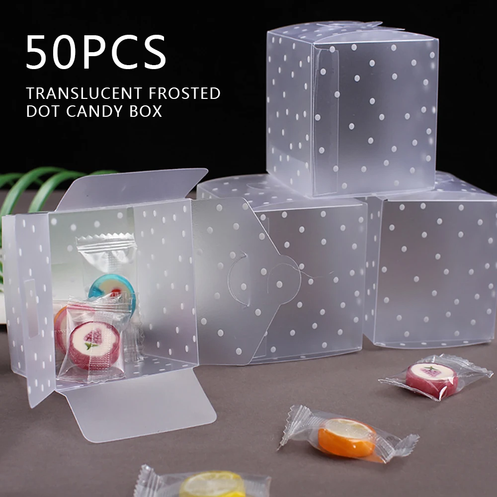 

50pcs Translucent Frosted Dot Candy Box Chocolate Cake Wedding Candy Package Gift Box for Wedding Birthday Christmas Party Decor