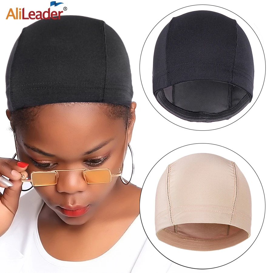 Alileader-2 uds. De Peluca de LICRA con banda elástica para el pelo, gorro con domo de red, de tejido rubio y negro, pequeña, grande
