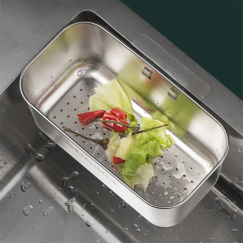 

Kitchen Sink Drain Basket Stainless Steel Square Shelf Vegetable Washing Pool Household Wall Hanging Leftover Food Filter Screen