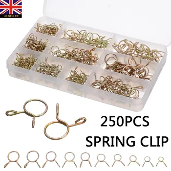

PDTO 250pcs 5-14mm Fuel Line Hose Tubing Spring Clip Kit Oil Pipe Air Tube Clamps for Band Clamp Metal Fastener Assortment Kit