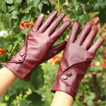 

New Women's Gloves Genuine Leather Winter Warm Fluff Woman Soft Female Rabbit Fur Lining Riveted Clasp High-quality Mittens