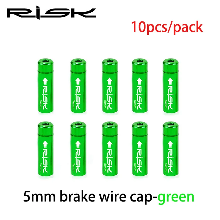 RISK 10 шт. алюминиевый Велосипедный тормозной кабель торцевой колпачок s наконечники кабеля переключения наконечники для MTB дорожный велосипедный переключатель тормозной кабель наконечник крышки - Цвет: 5mm Green