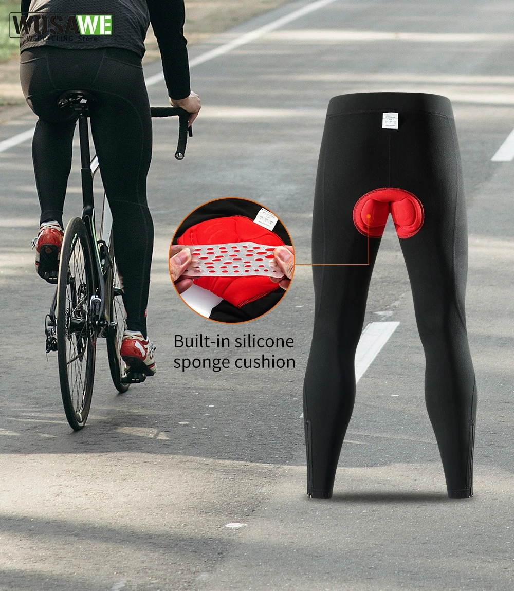 WOSAWE Cycling Pants Winter Fleece Thermal Bicycle Tights Men Cycling Pants Windproof Bike Reflective Gel Padded Long Trousers