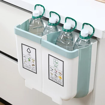 

Multipurpose Foldable Kitchen Hanging Bin Plastic Wall Mounted Rubbish 2 Can
