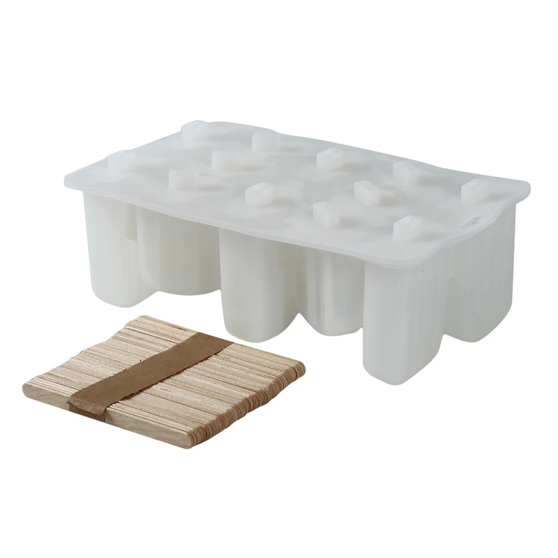 Food Grade Silicone Ice Cream Molds Freezer Ice Cream Bar Molds Maker 12-hole Ice Cream Moulds With 50Pcs Popsicle Sticks