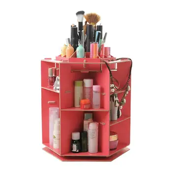 

360 Degree Rotating 120L Makeup Box Desktop Wooden Sundries Storage Box Diy Lipstick Nail Drill Polish Organizer Box