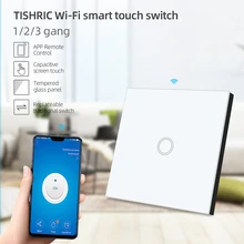 TISHRIC умный переключатель Wi-Fi Touch EU 1/2/3 Стекло Панель переключатель Wi-Fi 220 v/ewelink/модуль/светильник Управление Alexa Google Home