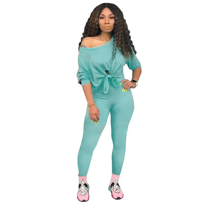 

Off-the-shoulder Sleeve Umbilical Top Trousers Two Piece Set Women Sweat Sexy Print Tracksuit Streetwear Conjuntos De Mujer