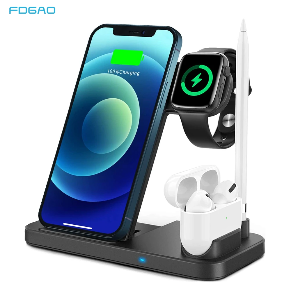 4 in 1 Wireless Charger Qi for iPhone 12 11 XS XR XS Max 8 For Apple Watch 6 5 4 3 2 Airpods Pro 10W Fast Charging Dock Station