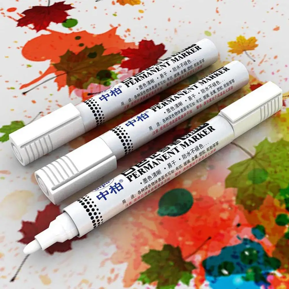 10 PCS White Tyre Paint Marker Pens Set, Universal Waterproof Permanent Pen Fit for Car Motorcycle Tire Tread Rubber Metal