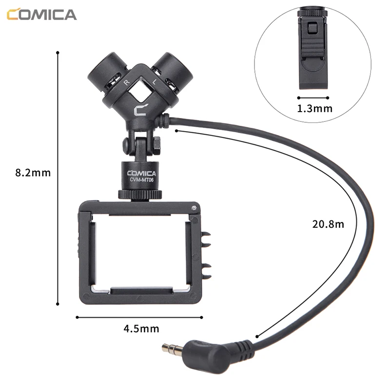 Comica CVM-MT06 микрофон движения XY стерео двойной микрофон кардиоидный Конденсор Экшн-камера видео микрофон для DJI Osmo Pocket(3,5 мм TRS