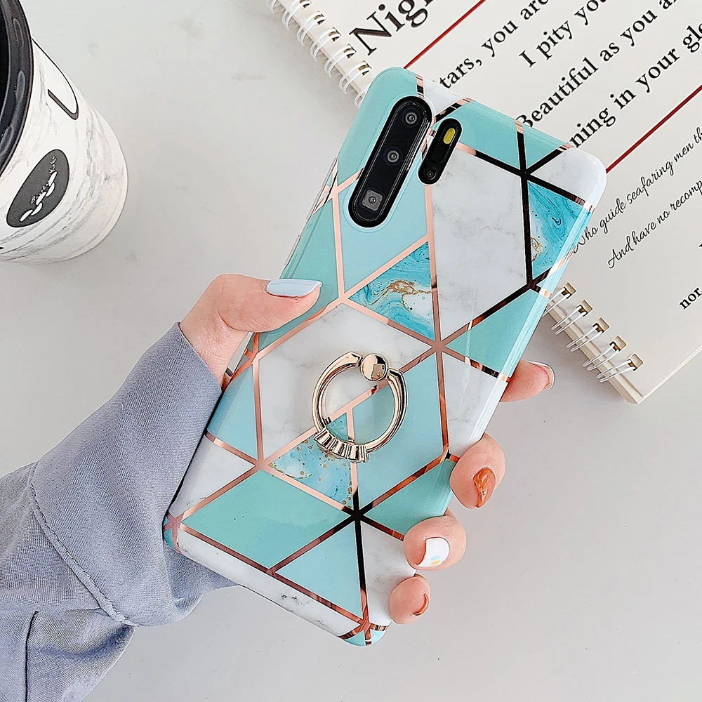 j Чехлы LOVECOM для телефонов huawei P30 P20 Pro mate 30 20 Lite геометрический мрамор с кольцом на палец гальванический мягкий IMD задний Чехол - Цвет: j