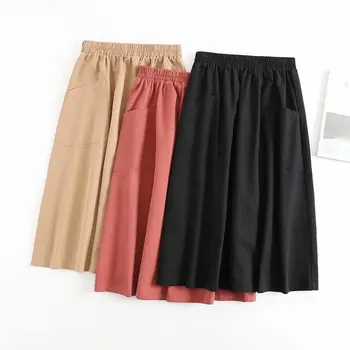 

women's 2020 summer elastic waist Solid Colour Skirt with Pocket Female Thin Tencel Skirt