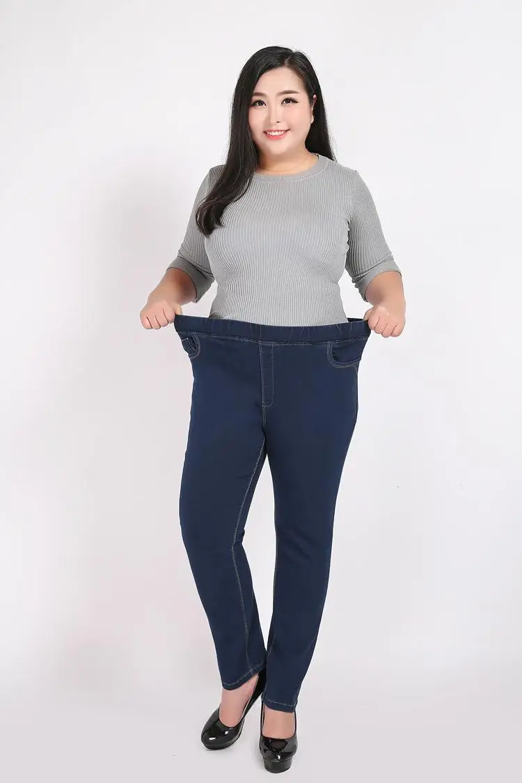 2XL-9XL Autumn Winter Large Size jean Women Casual High Waist Stretch Pencil Denim Pants 6XL 7XL 8XL Plus size Jean Trouser