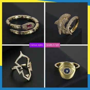 

2020 New Golden Yellow Devil's Eye Palm Mask Shark Spirit Snake Ring Roman Retro Inlaid Gem Light Luxury Women's Brand Jewelry
