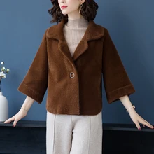 Брендовое пальто осень зима женское короткое пальто сплошной цветной лацкан пальто модный, застегивающийся на одну пуговицу полосатый каждодневный свободный женский пальто