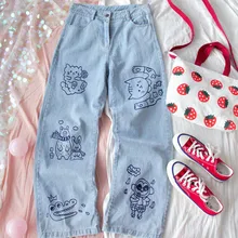 

Women Jeans 2021 Harajuku Streetwear Hip Hop High Waist Trousers Leisure Baggy Vintage Blue Femme Jeans Mom Straight Denim Pants