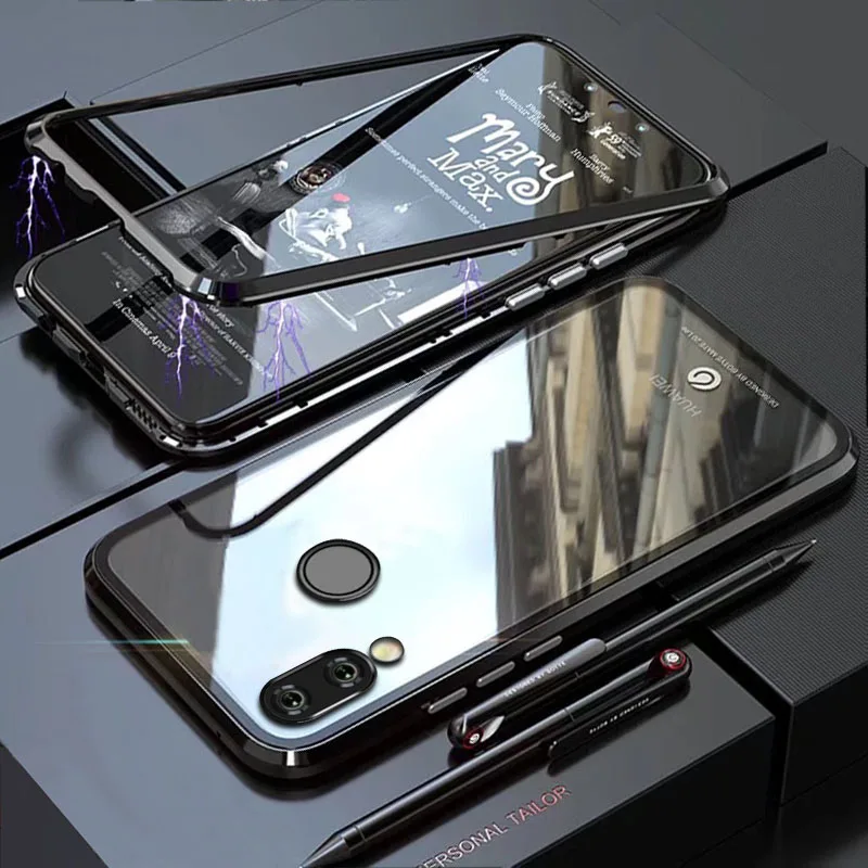 

YonLinTan Coque cover Case For Xiaomi Redmi Note 7 pro Note7 7pro Metal magnetic Frame tempered glass phone Back cases