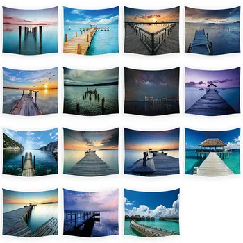 

Wooden Plank Road By The Seaside Pier View Peach Skin Background Tapestry Digital Printing Decorative Cloth