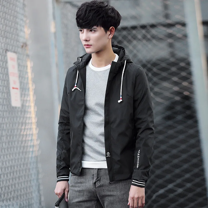 

2017 Spring And Autumn Thin Men Hooded Printed Coat Youth Korean-style Slim Fit Large Size Jacket Men's