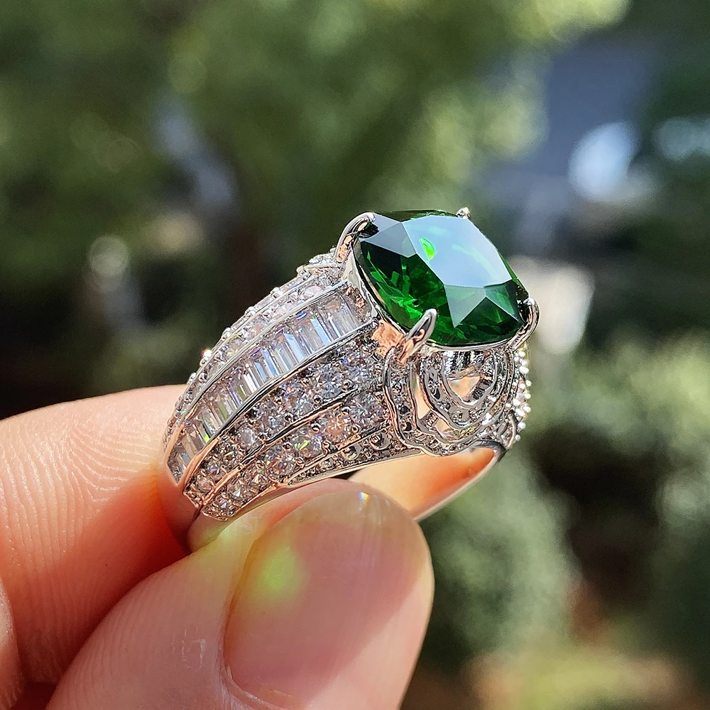 Huitan New Gorgeous Square Green Stone Women Wedding Rings Micro