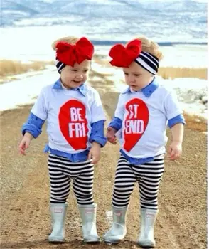 

Toddler Kids Baby Girl BEST FRIEND Clothes Set Shirt Top Stripe Pants Outfit