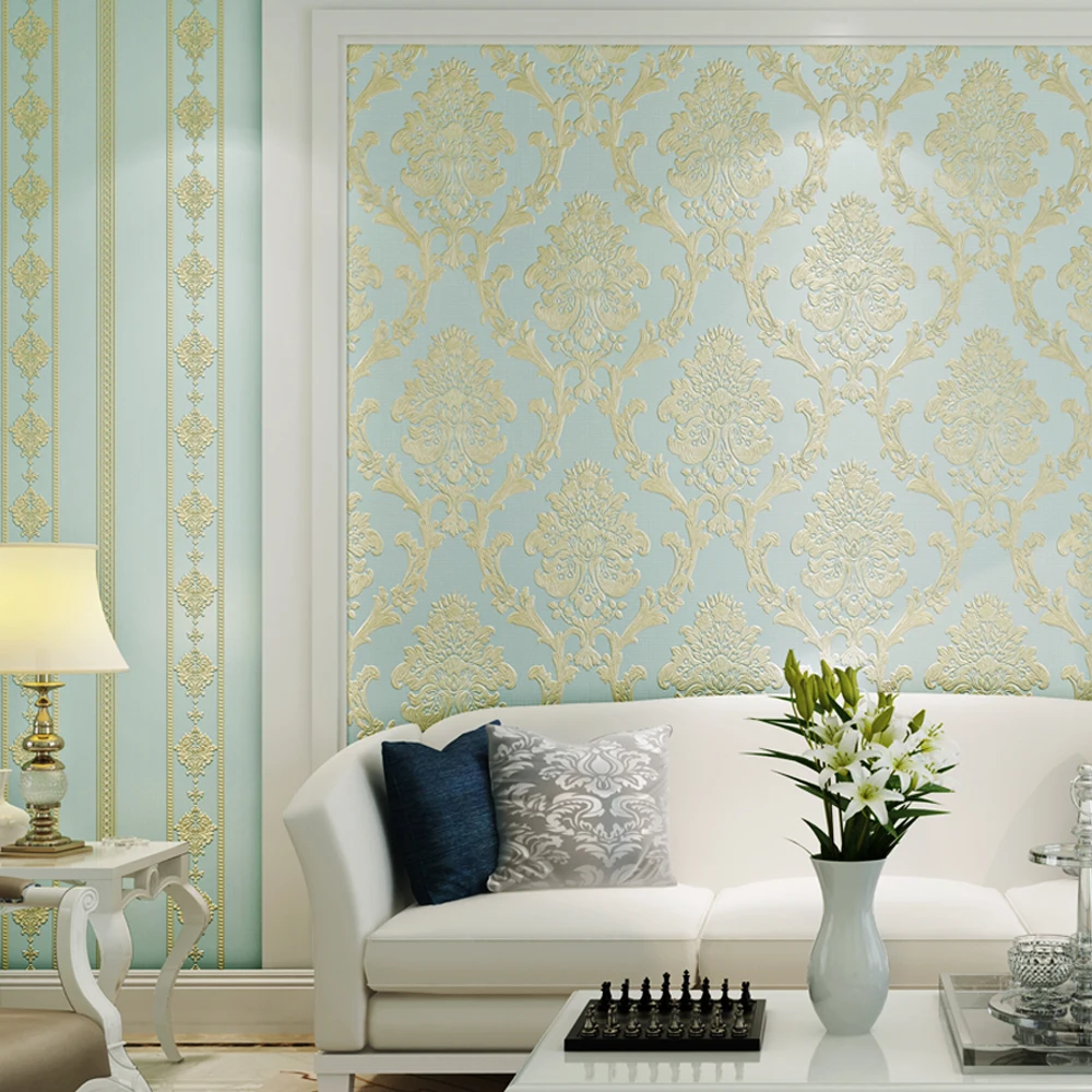 

TV background wall wallpaperNon-woven European-style refined wallpapers luxury high-end 3D stereo Damascus living room bedroom