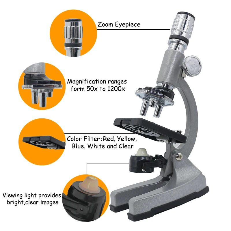 Microscopio per bambini illuminato Microscopio biologico monoculare Zoom  1200X per principianti bambini studenti giocattolo educativo per bambini  microscopio