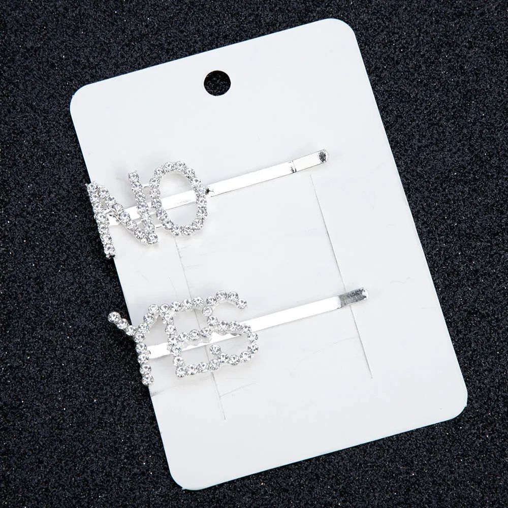 No Yes 1Pc Shining Letter Hairpins Crystal Shiny Rhinestones Letters Hair Clips Women Styling Tool Hairgrip Jewelry Hair Accessories - Окраска металла: No Yes