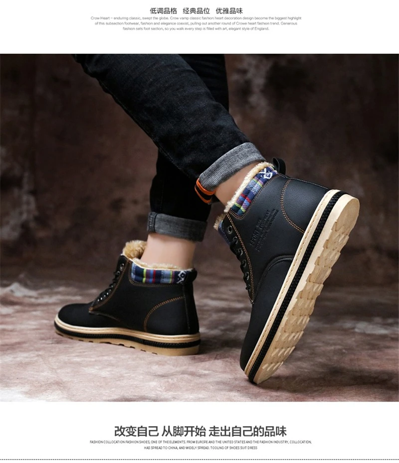 Winter Men Snow Boots Waterproof Men's Boots Warm Fleeces Men Winter Shoes High Top Ankle Leather Boots Men's Winter Sneakers