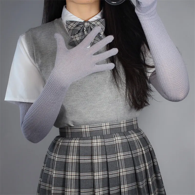 Модные длинные шерстяные перчатки 55 см Вязание пять пальцев высокие эластичные шерстяные женские небесно-голубые S00235-1