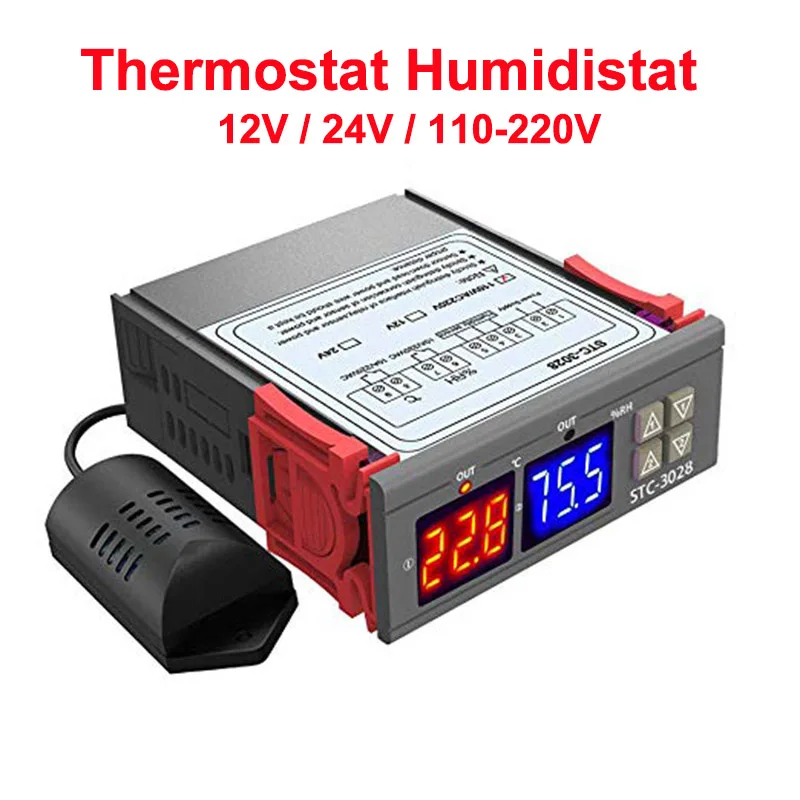12V/24V/110V/220V STC-3028 Digital Temperature Humidity Controller Thermostat