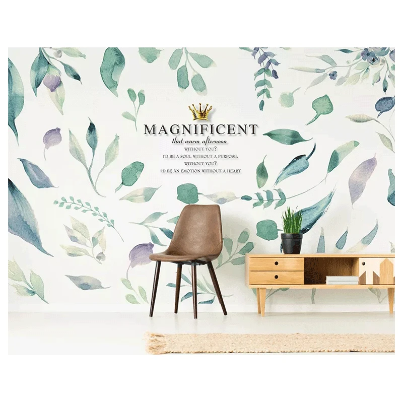 

Northern European-Style Plant Leaves Feather Marbling TV Backdrop Modern Minimalist Color Feather Wallpaper Mural