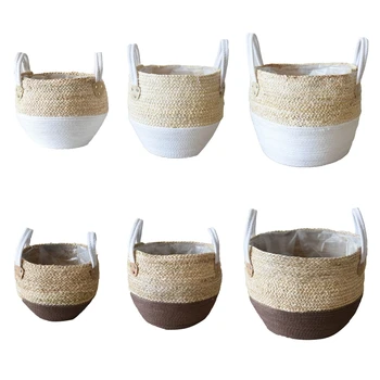 

Nordic Handmade Straw Laundry Picnic Toy Storage Basket Macrame Woven Flower Pot Plant Container Planter Home Decoration