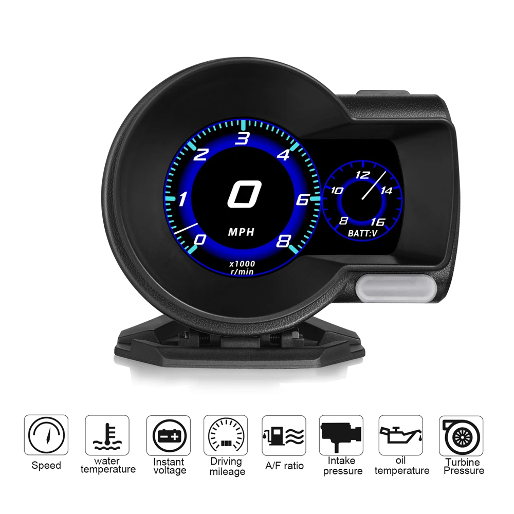 Pantalla Фронтальная для el coche, proyector de velocidad, alarma de seguridad, temperatura del agua, sobrevelocidad, RPM, voltaje