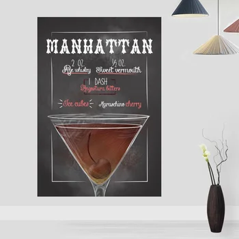 

Cocktail Bar Manhattan Drinks and Cocktail Signs Retro Poster Canvas Print Bar Decor Wall Art Decor No Frame