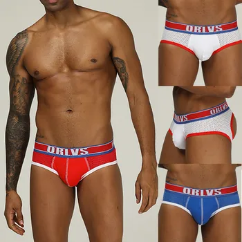 

Orlvs Men Leaky hip Thong Panties Sexy Solid Short Bulge Breathable Underpants Comfortable sexy antibacterial Men Underwear#1