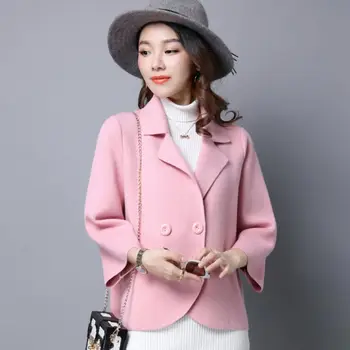 

Women's woolen small suit autumn winter Lapel new suit casual office ladies solid color short suit jacket