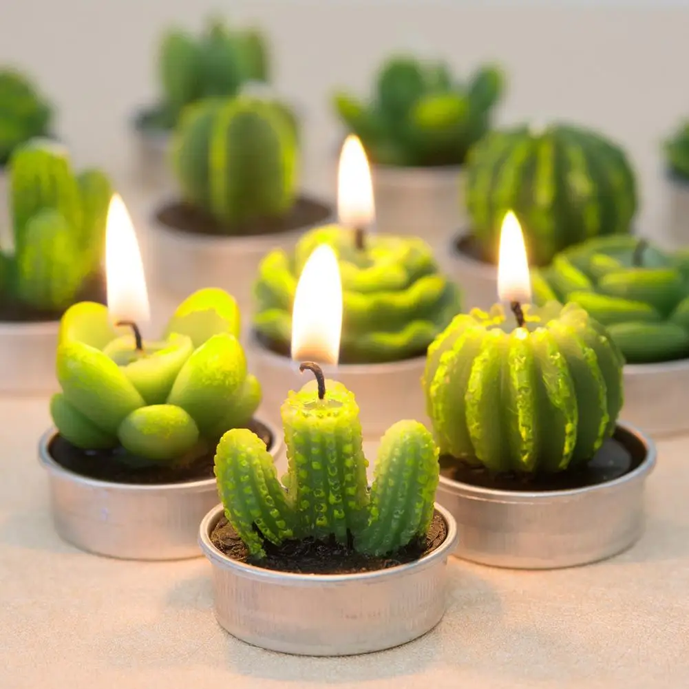 

12Pcs Cactus Tealight Candles Tea Light Candle Holder Home Decor Wedding Birthday Party Decoration candles