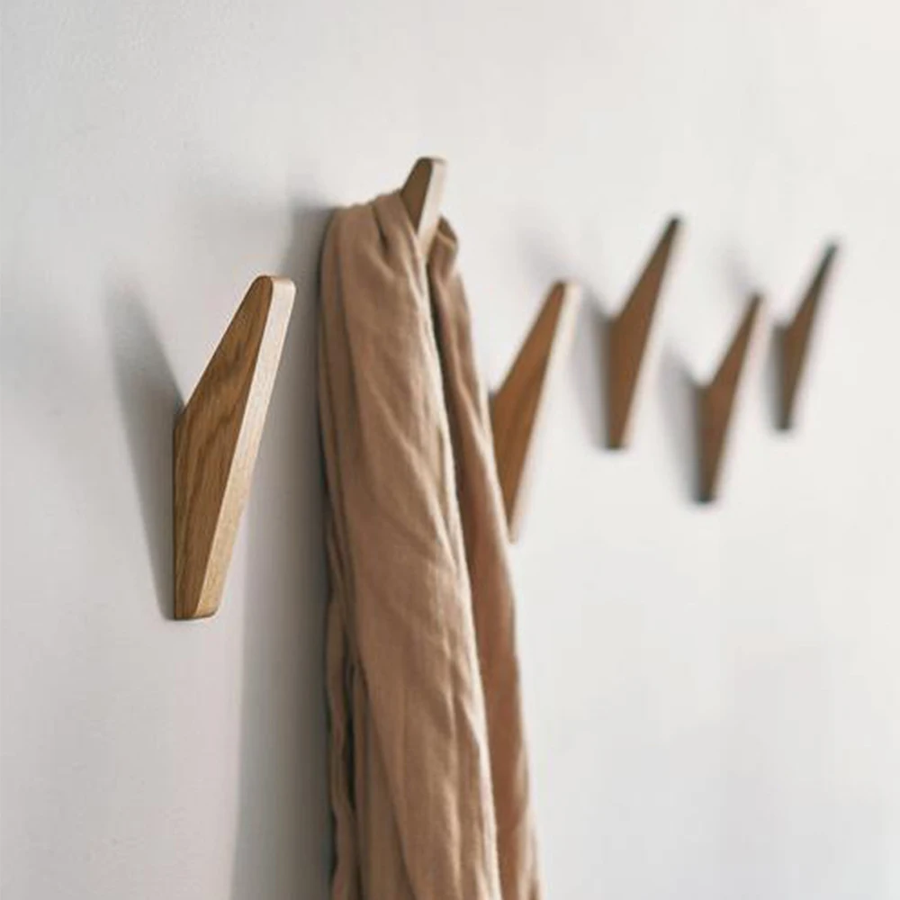 4pcs Natural Wood Clothes Rack Hanger Wall Mounted Coat Hook Decorative Key Holder Hat Scarf Handbag Storage Bathroom | Дом и сад
