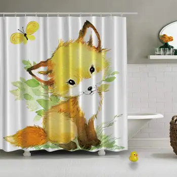 

Cute Fox Watercolor Forest Animal Decorative Shower Curtain for Hotel,79''L x 72''W