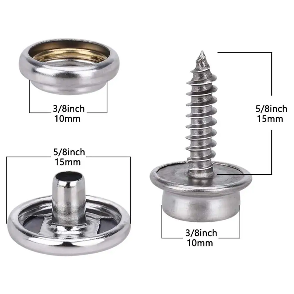 30/150 Pieces Stainless Steel Marine Grade Canvas and Upholstery Boat Cover Snap Button Fastener Kit 15mm Screws Snaps with tool 3
