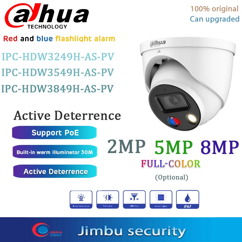 Dahua original cheio-color ativo dissuasão ip câmera 2mp IPC-HDW3249H-AS-PV & 5mp IPC-HDW3549H-AS-PV & 8mp IPC-HDW3849H-AS-PV