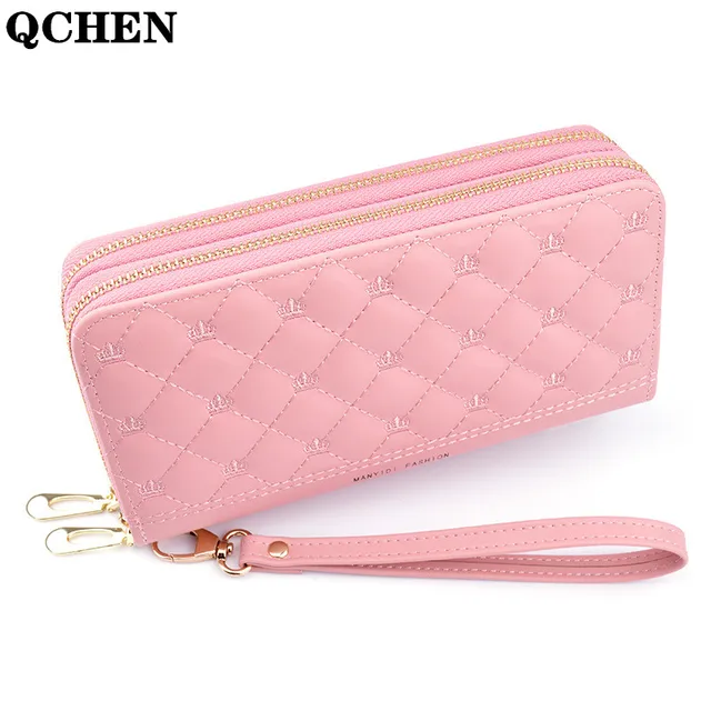 Women wallet long crown double zipper embroidery thread ladies hand wallet multi-card fashion wild mobile phone bag wallets 785