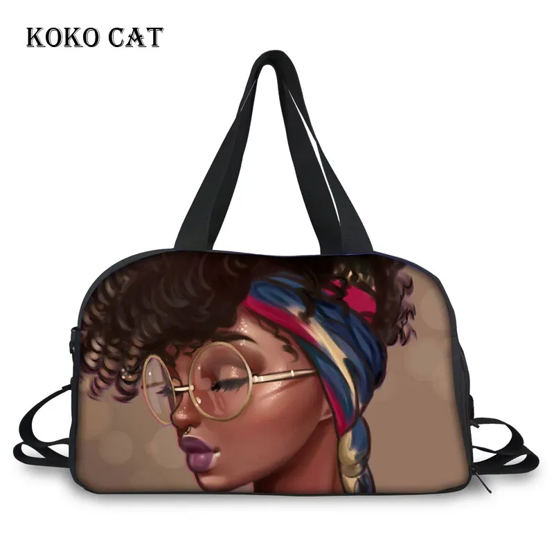 

Portable Travel Bags for Women Black Art African Girls Printing Trip Bag Large Capacity Ladies Gym Bag Totes Females Duffel Bags