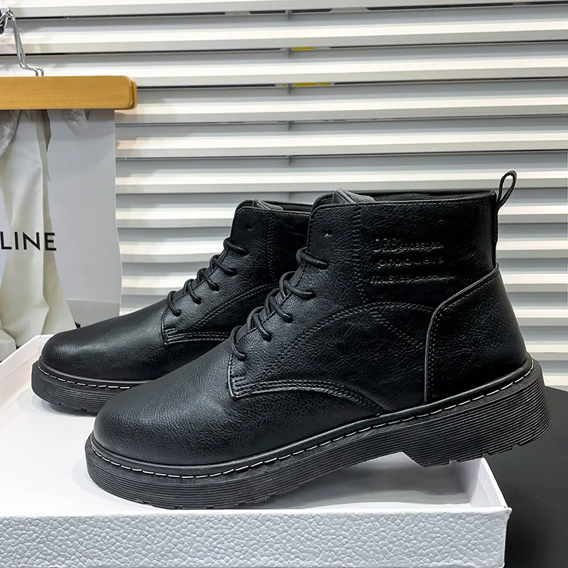 Botas 남자 오토바이 발목 부츠 웨지 남성 레이스 업 플랫폼 신발 가을 가죽 옥스포드 신발 남자 부츠 Zapatos 겨울 부츠