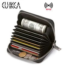 CUIKCA-billetera de cuero PU RFID, Tarjetero con cremallera para viaje, organizador de tarjetas de banco de monedas, BILLETERA, Bolsa de tarjeta de crédito de billetes
